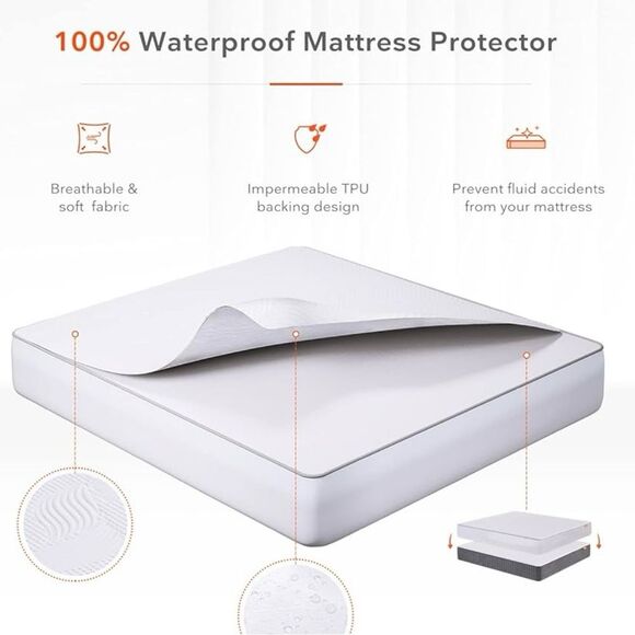 Sweetnight Waterproof Mattress Protector Full Size with 4 Bed Sheet Holders NIB - Picture 2 of 8